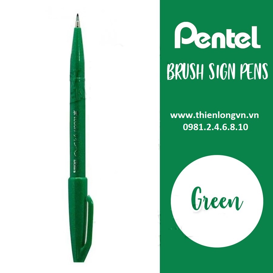 Bút lông viết thư pháp hiện đại Pentel SES15C-D màu xanh lá; Calligraphy Fude Touch Sign - Green