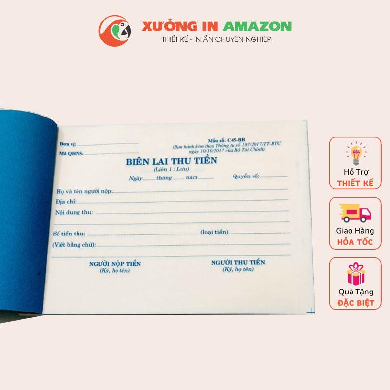 Biên lai thu tiền 2 liên 10.5x14.5cm mẫu số C45-BB - có / không có số nhảy seri