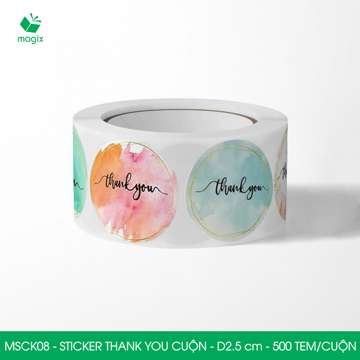 MSCK08 - D2.5 cm - Cuộn 500 sticker thank you tròn, nhãn dán thank you, tem dán cảm ơn