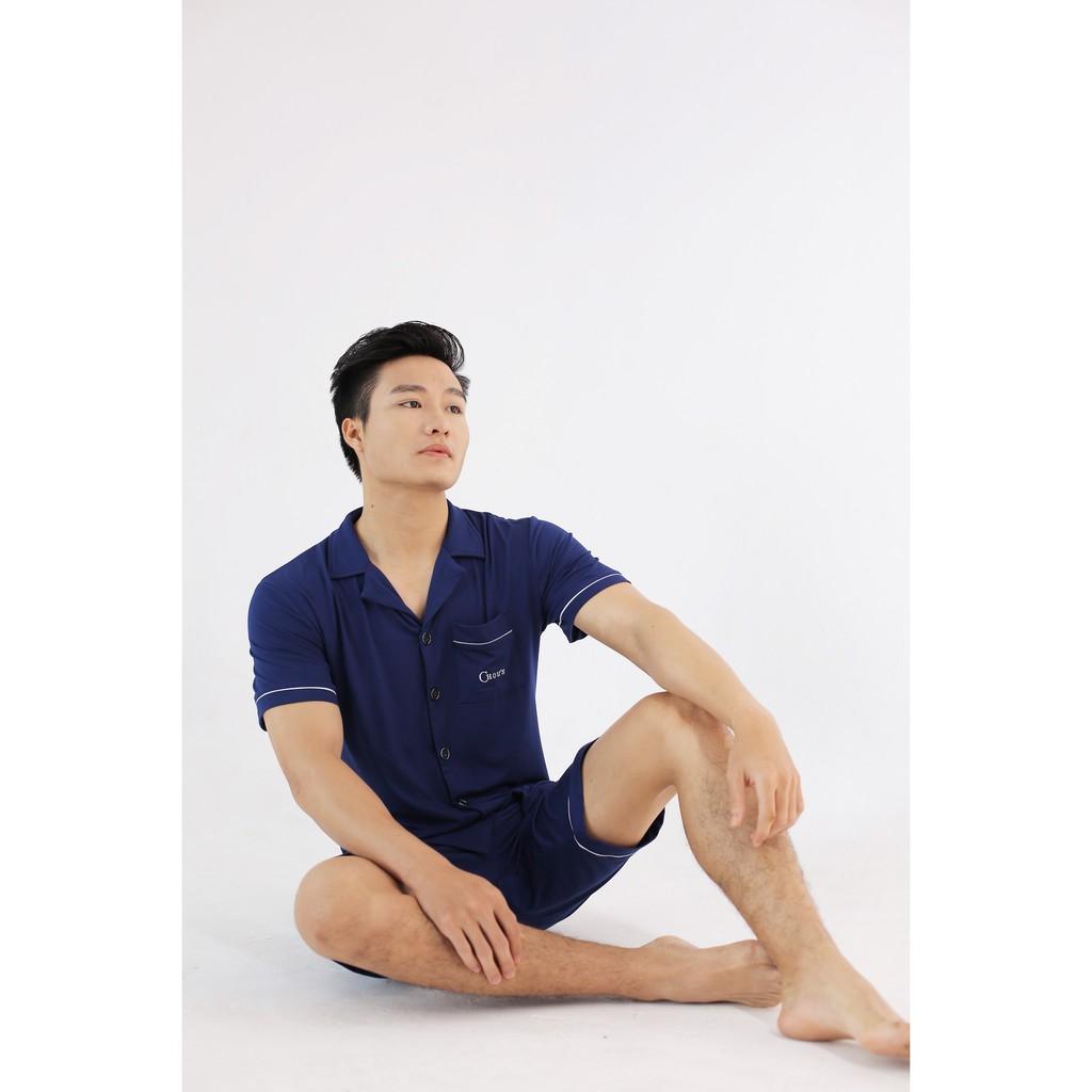 Pyjama nam cộc tay vải bamboo cao cấp Chou's - màu xanh navy (pre-order)