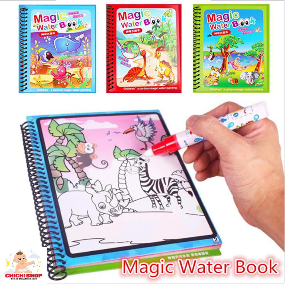 Bộ 3 Tranh Tô Màu Nước Ma Thuật Tự Xóa, Bộ Tập Tô Thần Kỳ, Magic Water Book Cho Bé Tặng 1 Bút Tô Màu Không Bao Giờ Hết Mực