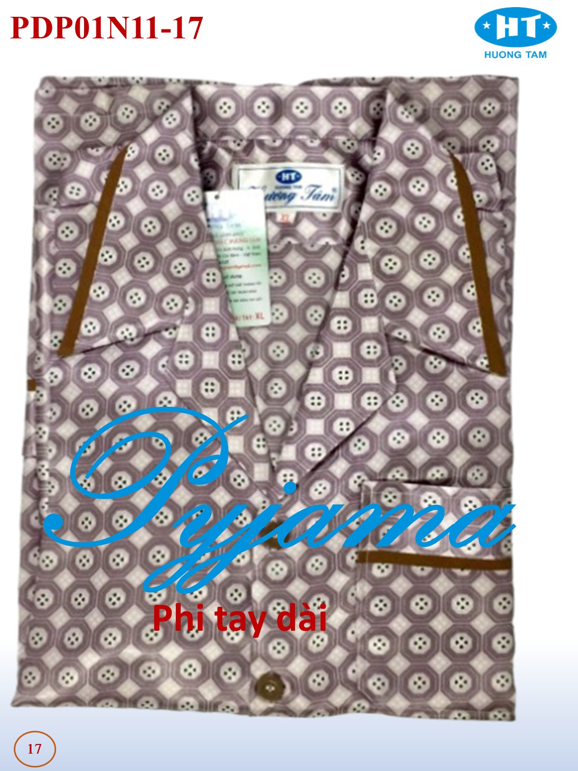 Bộ Pyjama HUONGTAM Phi tay dài nam cao cấp(PDP01N11). Chất liệu vải polyester mềm mại, thoáng mát, không phai màu