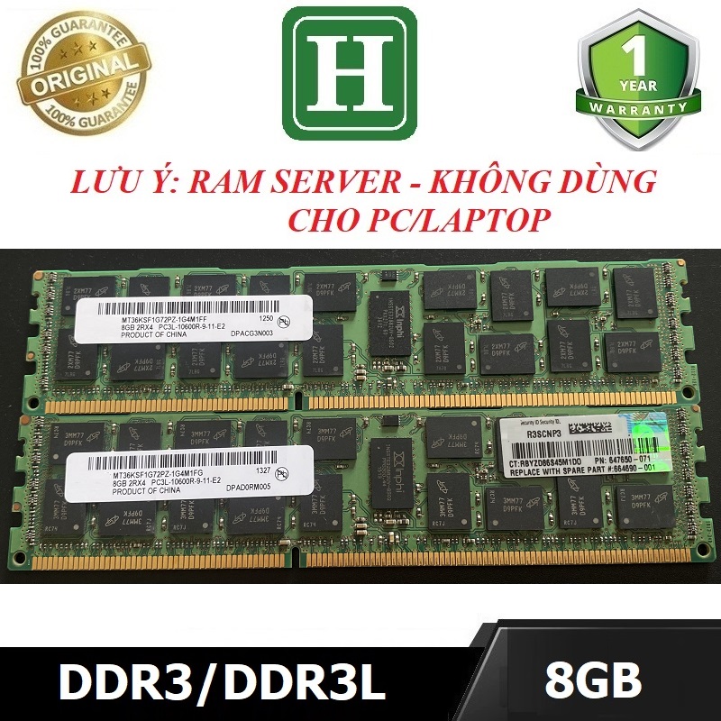 Ram Server ECC REG DDR3 8GB  bus 1333 - không dùng cho máy PC thường/Laptop