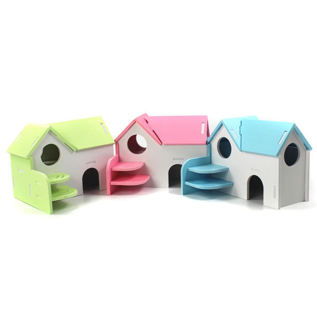 Hamster Mouse Hideout House Wooden Living Hut Exercise Funny Nest Toy Blue