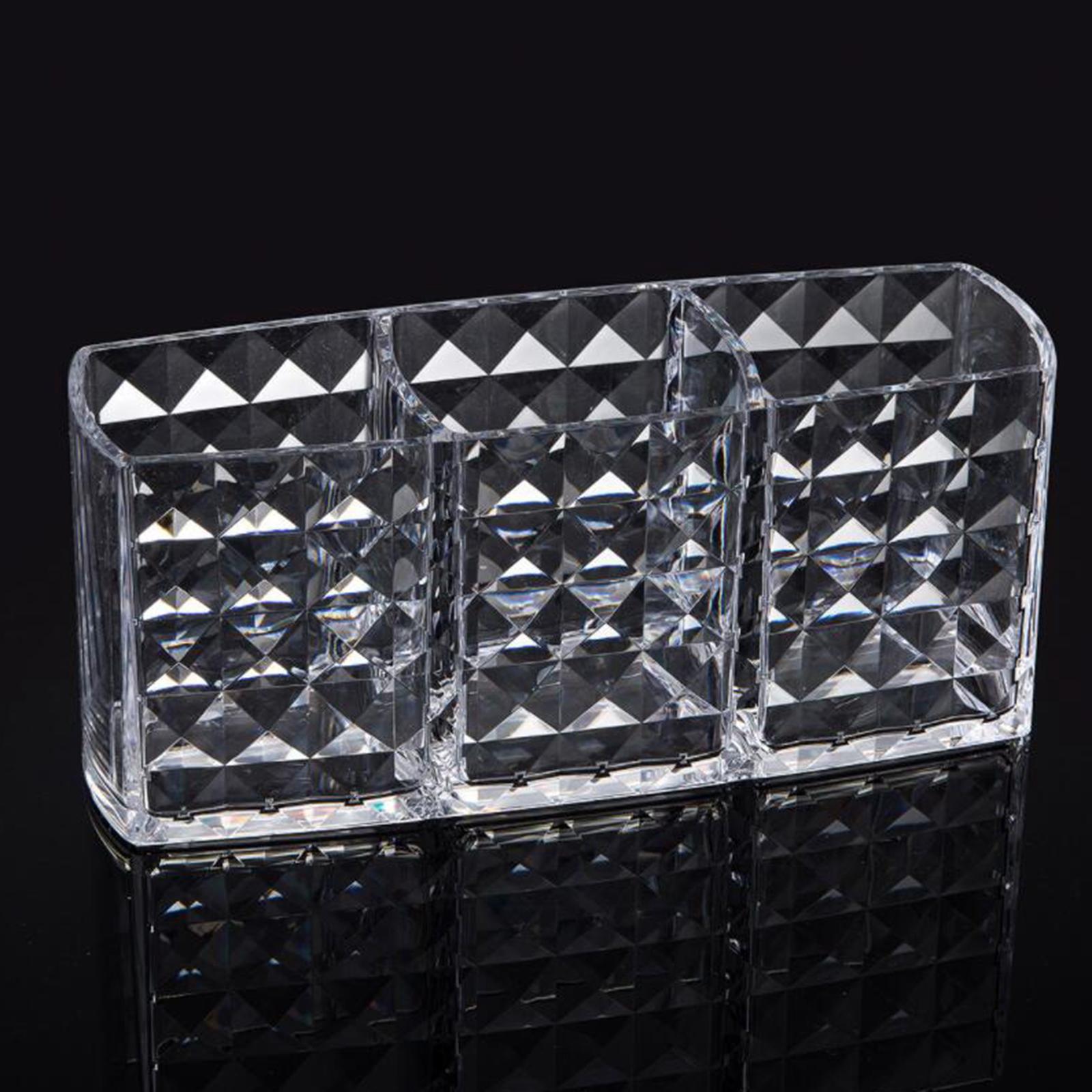 Clear Acrylic Makeup Brush Organizer Storage Case Pen/Pencil Holder 3 Grids