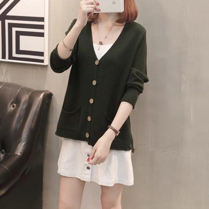 Áo cardigan len nữ 2 túi trước, thời trang trẻ, phong cách Hàn Quốc