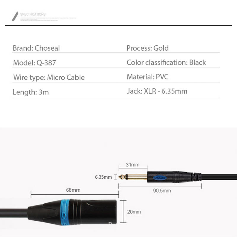 Choseal Q-387 - Cáp XLR-6.35mm Kết Nối Cho Loa (3m) - Hàng chính hãng