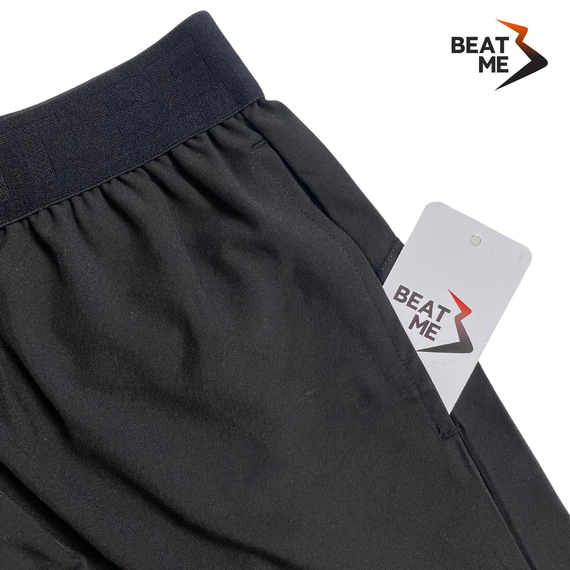 Quần Short Nam Tập Gym Thể Thao Chạy Bộ Màu Đen Màu Xám Beatme Vải Mau Khô Thoáng Mát Cao Trên Gối Lưng Chun Bản To Mùa Hè Sale T6