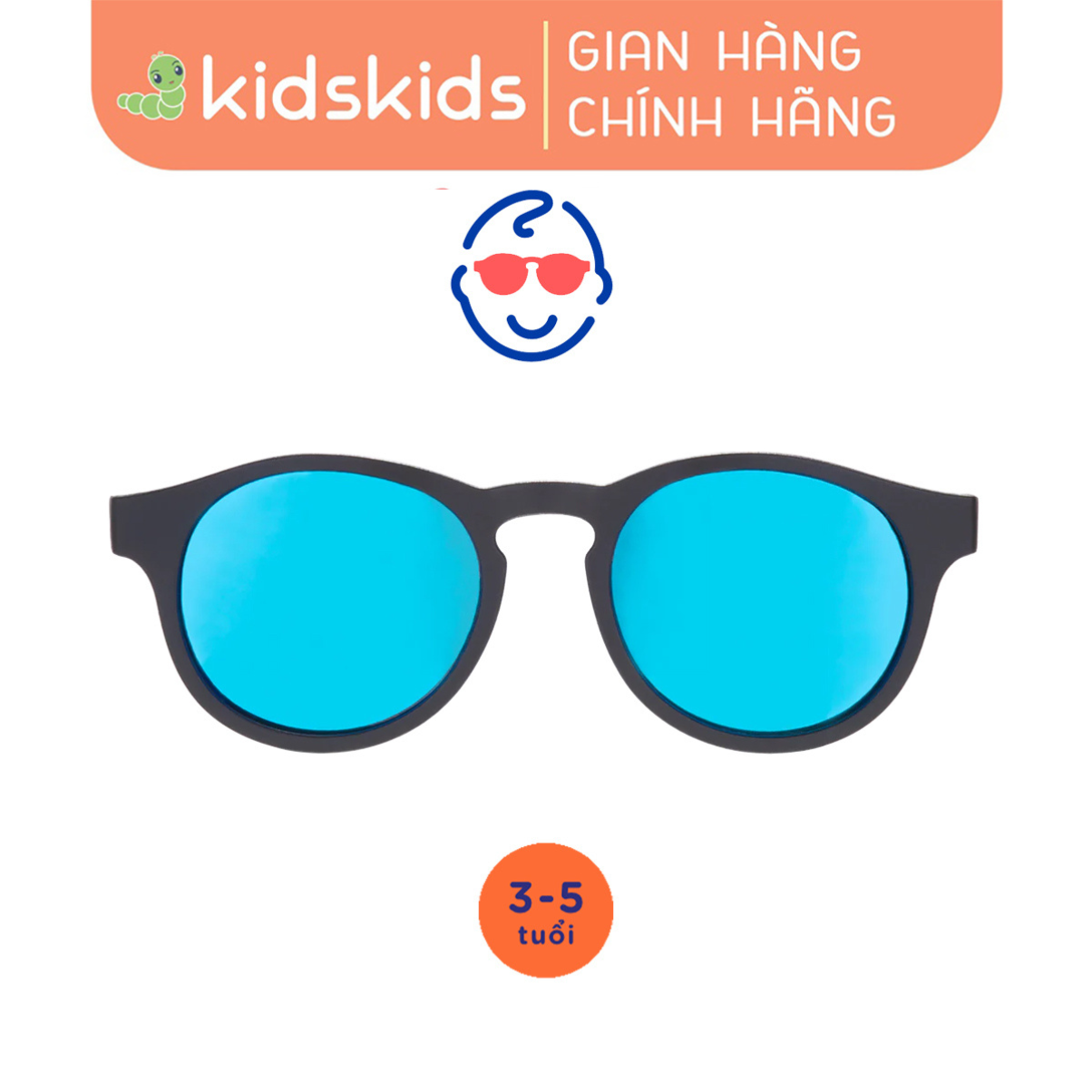 Kính chống tia cực tím có tròng kính phân cực cho bé Babiators – The Agent, Tráng gương xanh, 3-5 tuổi