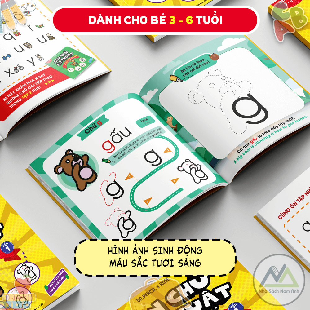 Combo Sách Làm Quen Chữ Cái Tiếng Việt  - Tập 1 + 2 TẶNG BỘ BÚT SÁP MÀU THIÊN LONG - Tác giả Dr. Pencil &amp; Rose