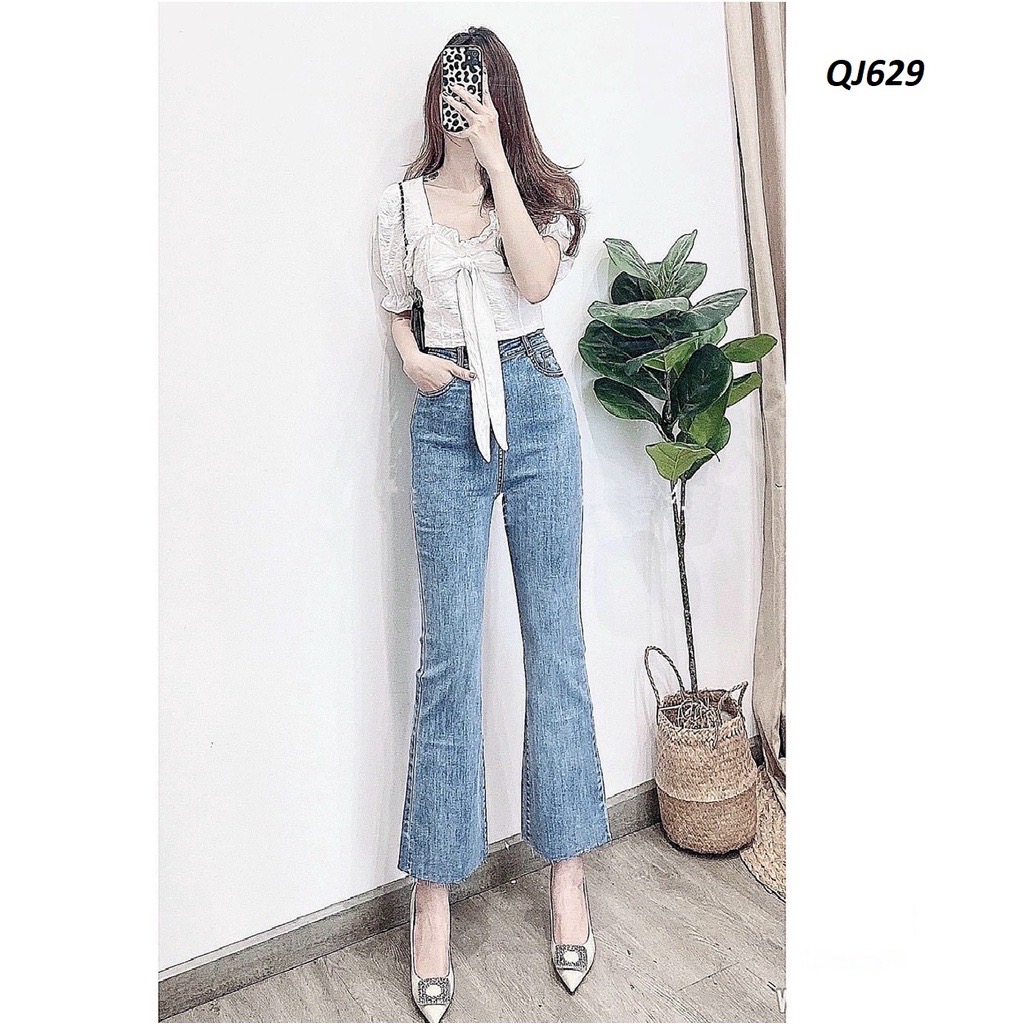 Quần jean ống loe lưng cao cắt gấu  QJ629