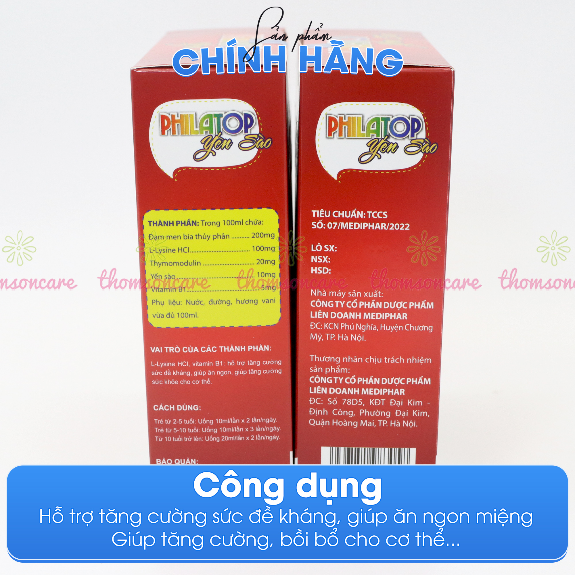 Combo 2 Hộp Siro Philatop Yến Sào ăn ngon - Giúp ăn ngon, tăng đề kháng. Bổ sung Lcystine, Thymomodulin và Vitamin  giúp bồi bổ cho cơ thể - Thomsoncare