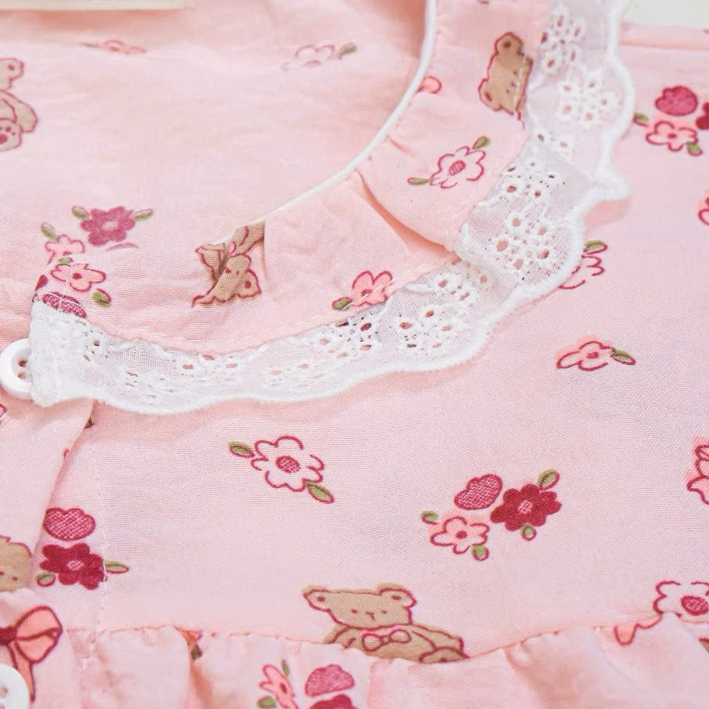 BỘ PYJAMA BÉ GÁI CHẬT ĐŨI COTTON MỀM MẠI VỚI HOẠ TIẾT GẤU, KITTY DỄ THƯƠNG TỪ 12-50KG CHO BÉ GÁI
