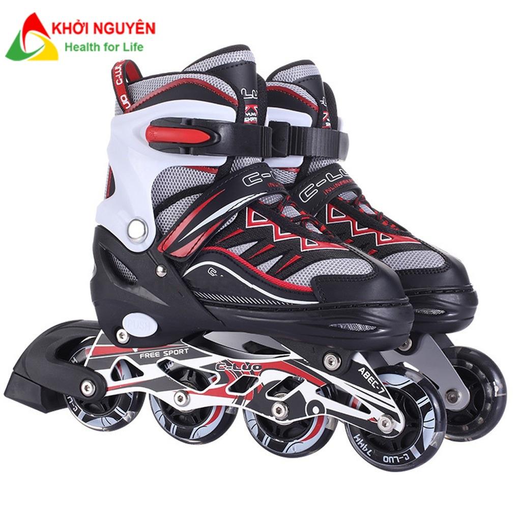 Giày patin trẻ em CLUO 8 bánh cao su phát sáng led tặng kèm bảo hộ chân tay cho bé trai và bé gái
