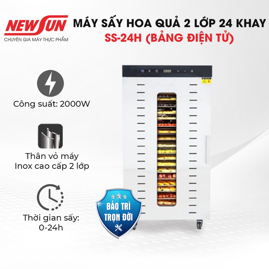 Máy sấy hoa quả 2 lớp 24 khay SS-24H (bảng điện tử) NEWSUN - Hàng chính hãng