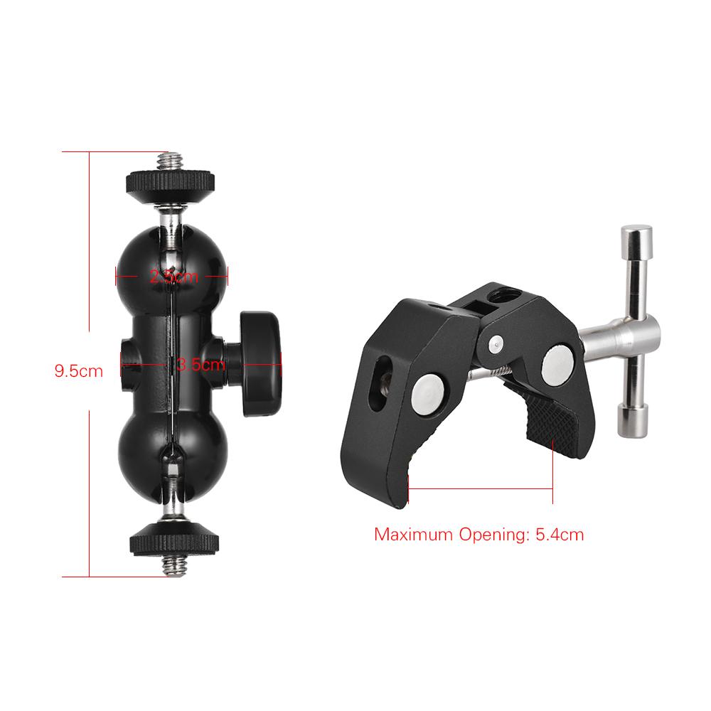 Dual Ballhead Arm Super Clamp Mount Multi-functional Double Ball Adapter for DSLR Camera Monitor LED Video Light