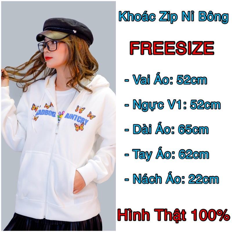 Áo khoác nữ nỉ bông hàng qc form rộng unisex hàng qc khoá zip in TUS.N BƯỚM - CANDA 3357