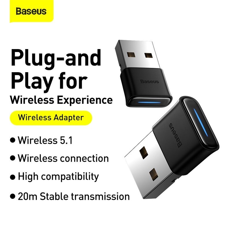 USB Bluetooth Adapter Dongle Audio Receiver Basues BA04 Tốc Độ Cao Bluetooth 5.0 Hoạt Động Tốt Trong 20m - Hàng Chính Hãng