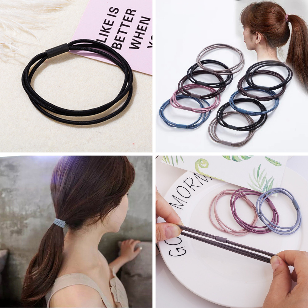 Combo 5 Dây Chun Buộc Tóc, Thun Cột Tóc Mảnh 3 Vòng Màu Sắc Nhã Nhặn SC23
