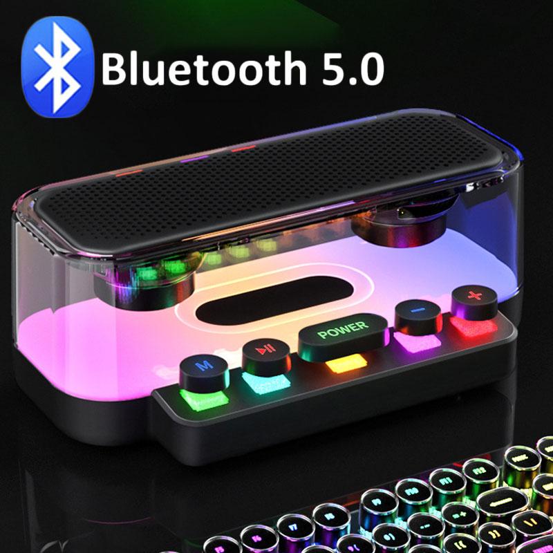 Loa Bluetooth di động RGB Loa siêu trầm Hifi Hộp âm thanh Máy tính để bàn Kèn đôi Bàn phím đầy màu sắc Máy nghe nhạc rảnh tay USB TF Màu sắc: A-Đen