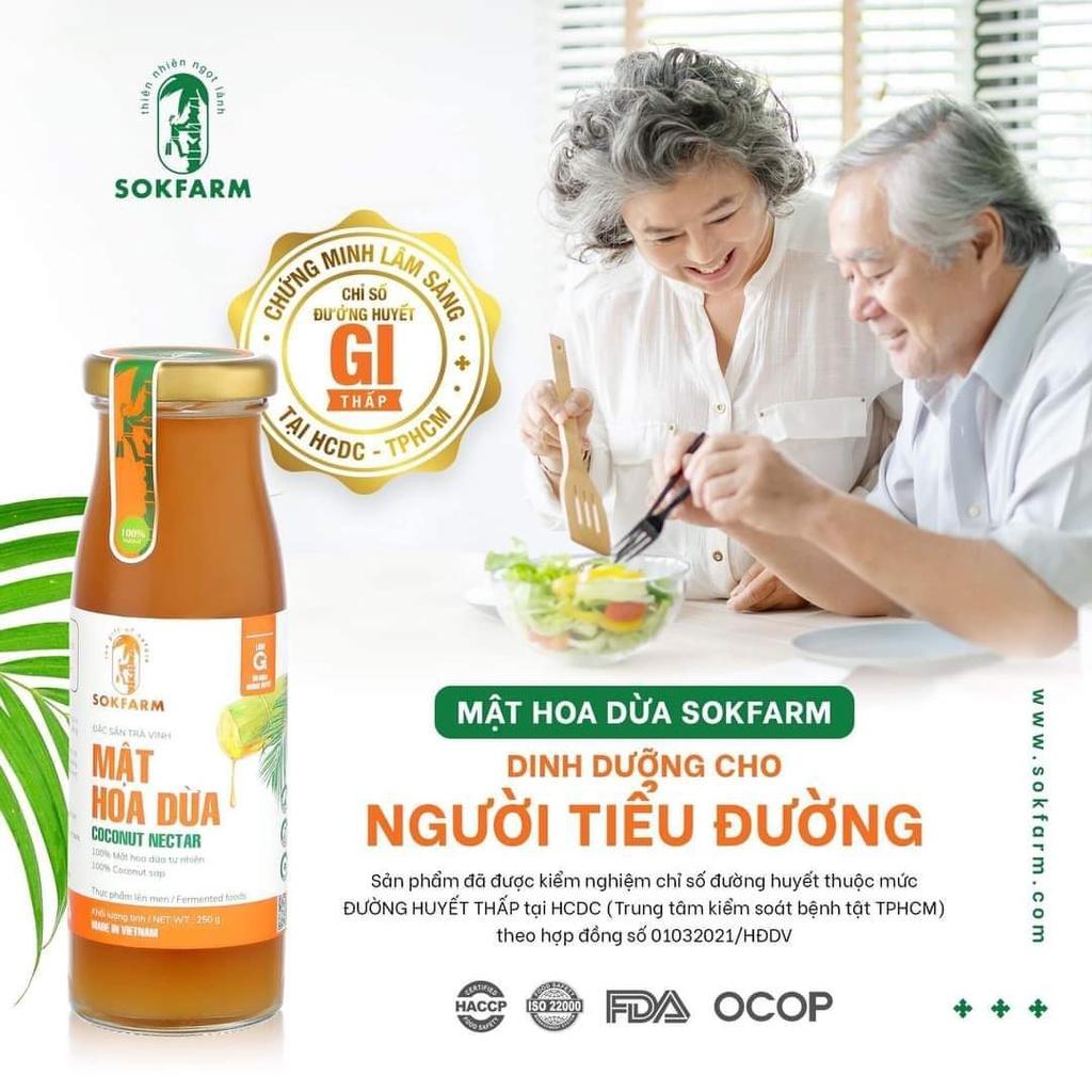 Mật hoa dừa SOKFARM chỉ số GI thấp chai 250g và 65g- cho người ăn kiêng, ăn chay