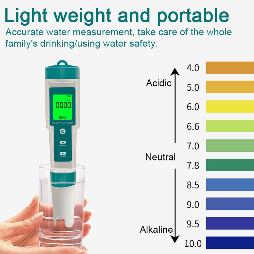 Multifunctional Digital 7 in 1 Water Quality Tester Portable High Accurancy Water Quality Test Pen Water Quality Measurement Tool Water PH/TDS/EC/Salinity/ORP/S.G/Temperature Measuring