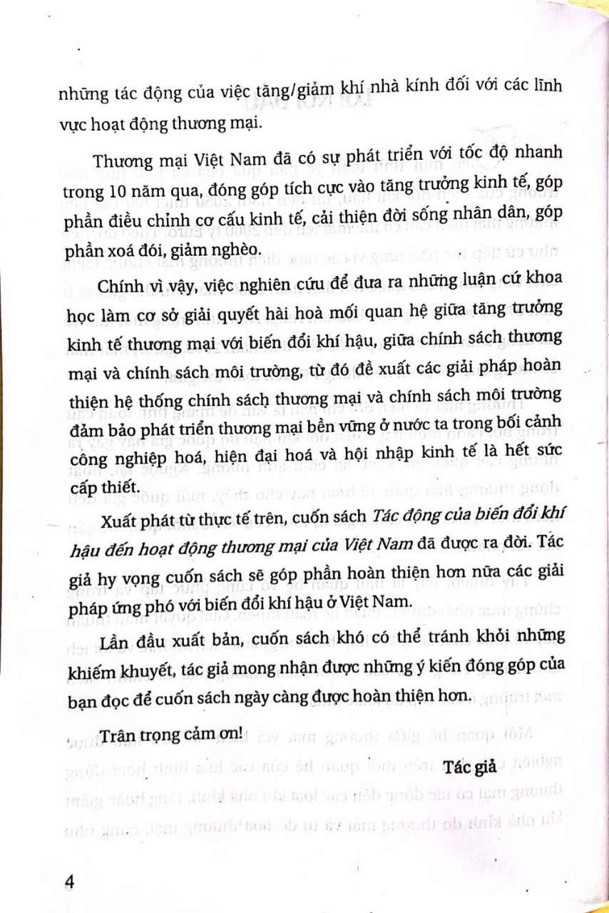 Tác Động Của Biến Đổi Khí Hậu Đến Hoạt Động Thượng Mại ở Việt Nam ( Sách Chuyên Khảo)