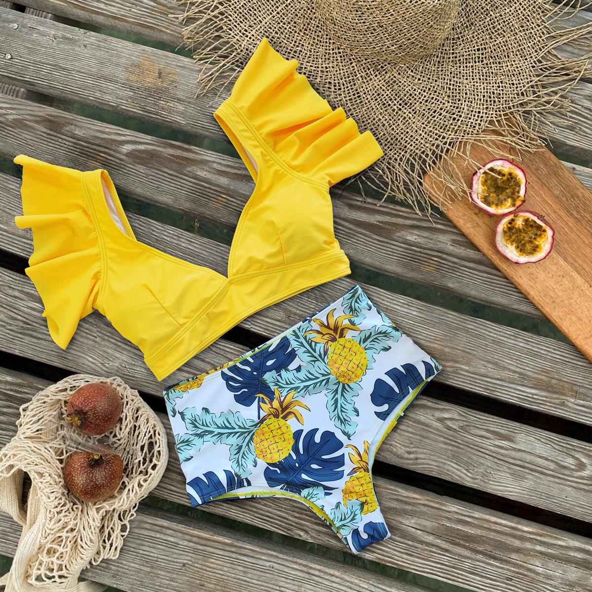 2021 Mới Đồ Bơi Quần Áo Bơi Nữ Cao Cấp Bikini Ren Bikini Bộ Đẩy Lên Áo Tắm In Hình Mặc Đi Biển Mùa Hè Biquini nữ