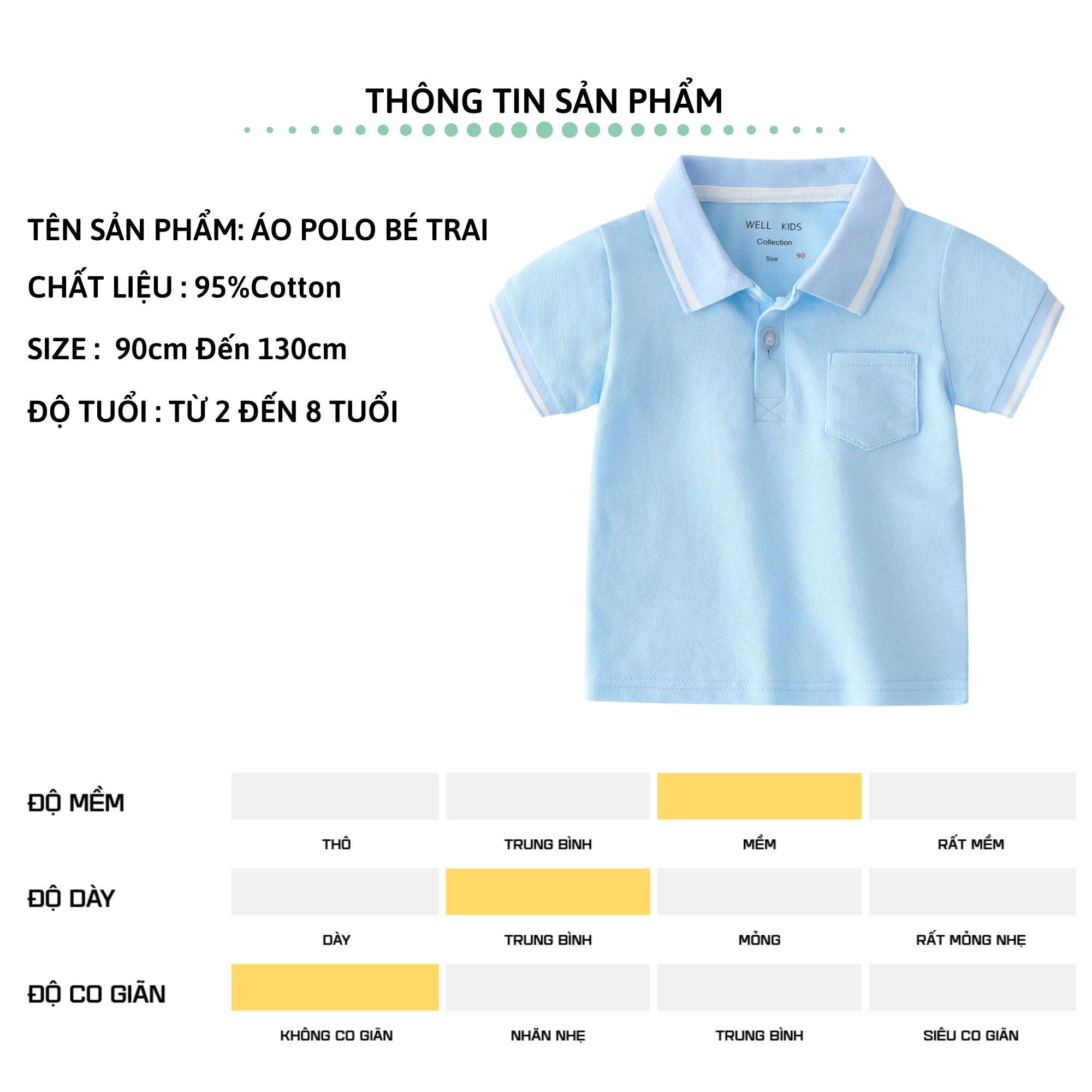 Áo Polo bé trai ngắn tay 27Kids WELLKIDS áo thun sơ mi cộc nam cho trẻ từ 2-8 tuổi BSPO4