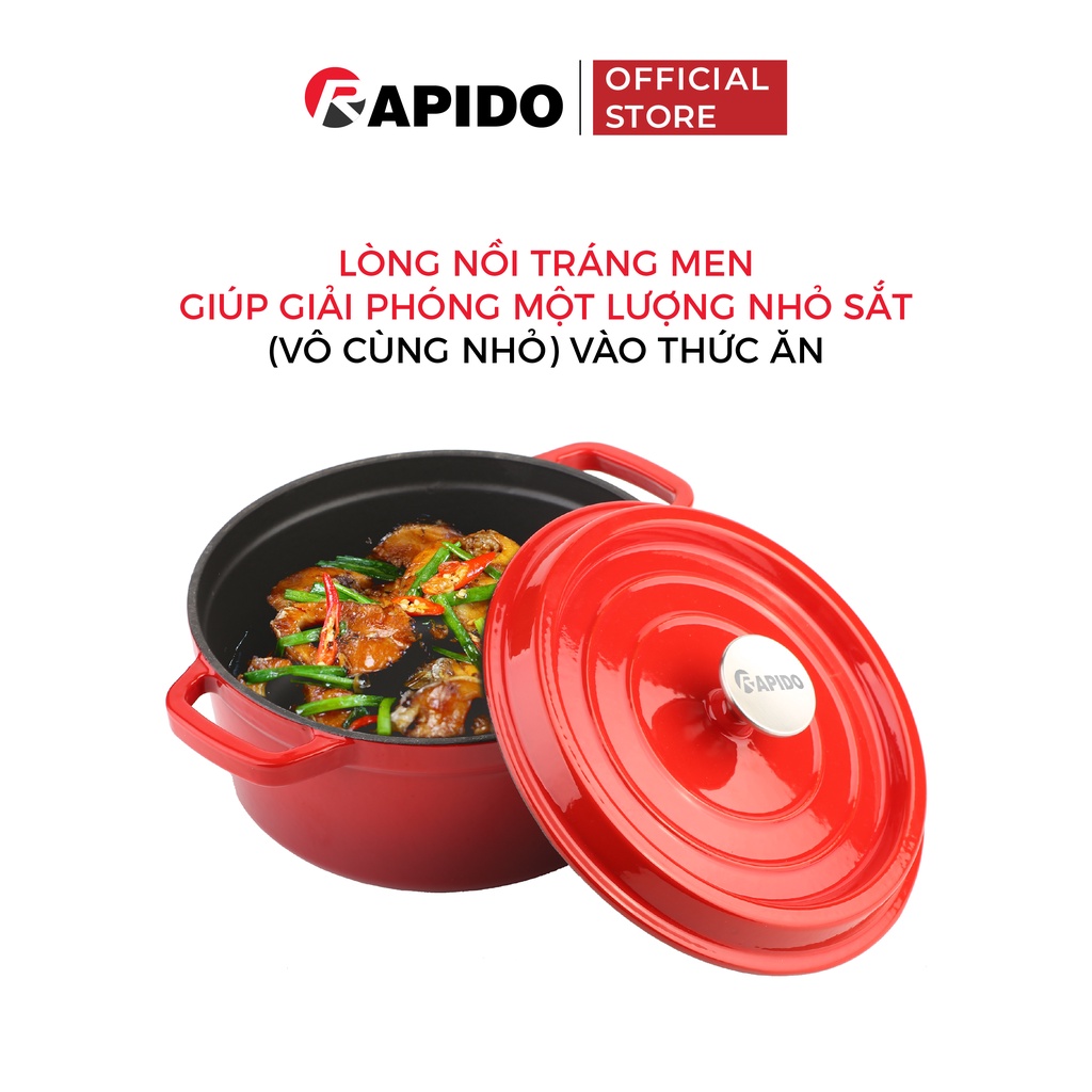 Nồi gang đúc nguyên khối tráng men RAPIDO 20cm xuất châu Âu - Hàng chính hãng