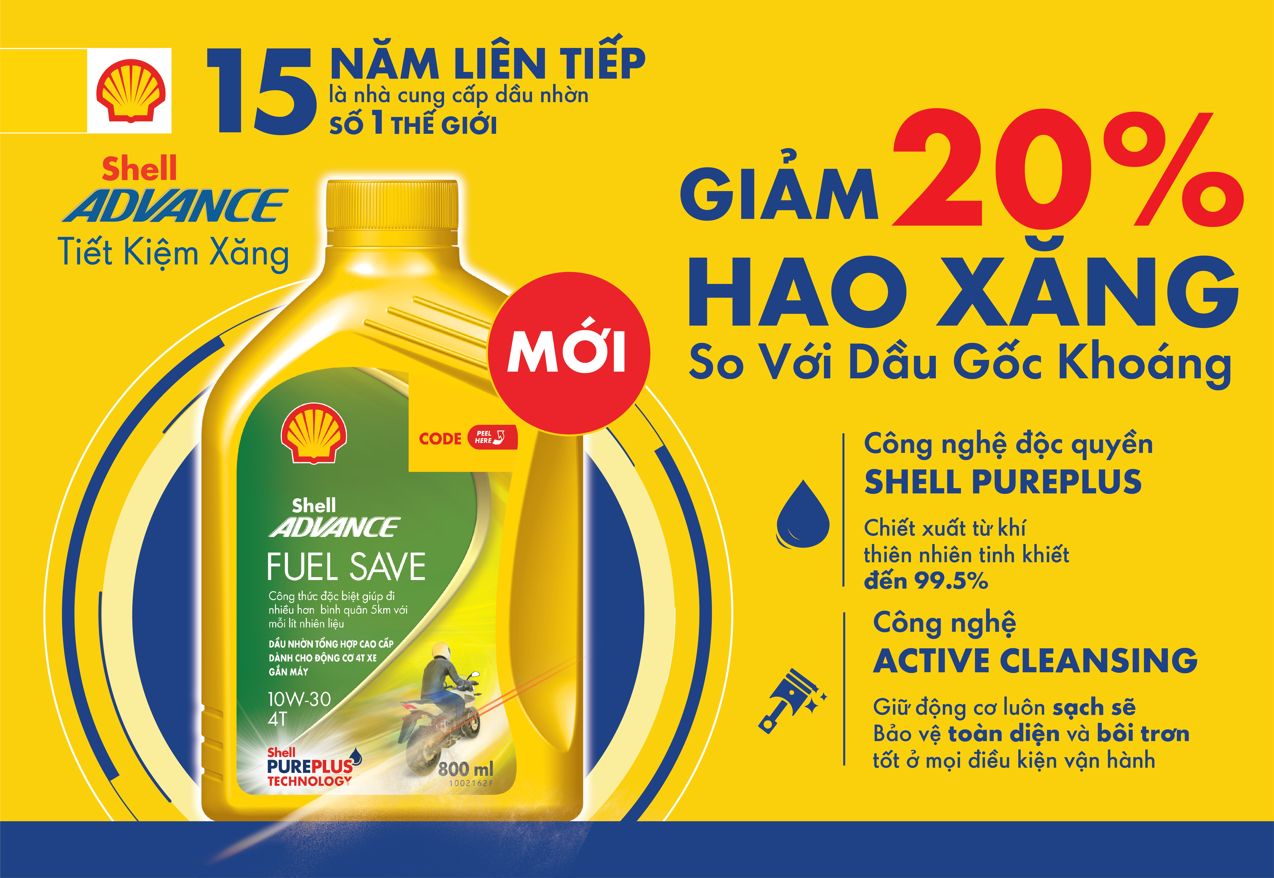Dầu nhớt xe máy 4T Shell Advance FUEL SAVE 10W30 SN 1L