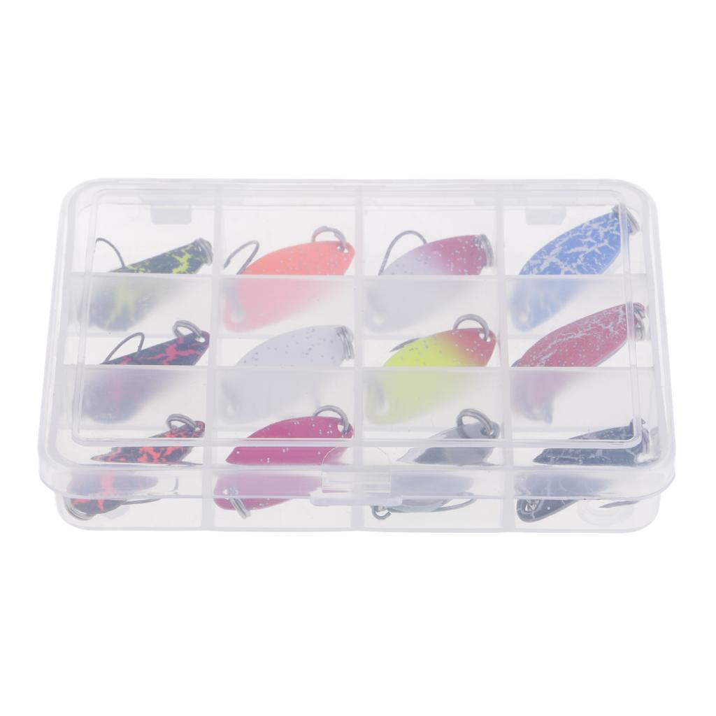 12pcs Fishing Lure Spoons Sequins Baits Hard Lure with Single Hook Colorful