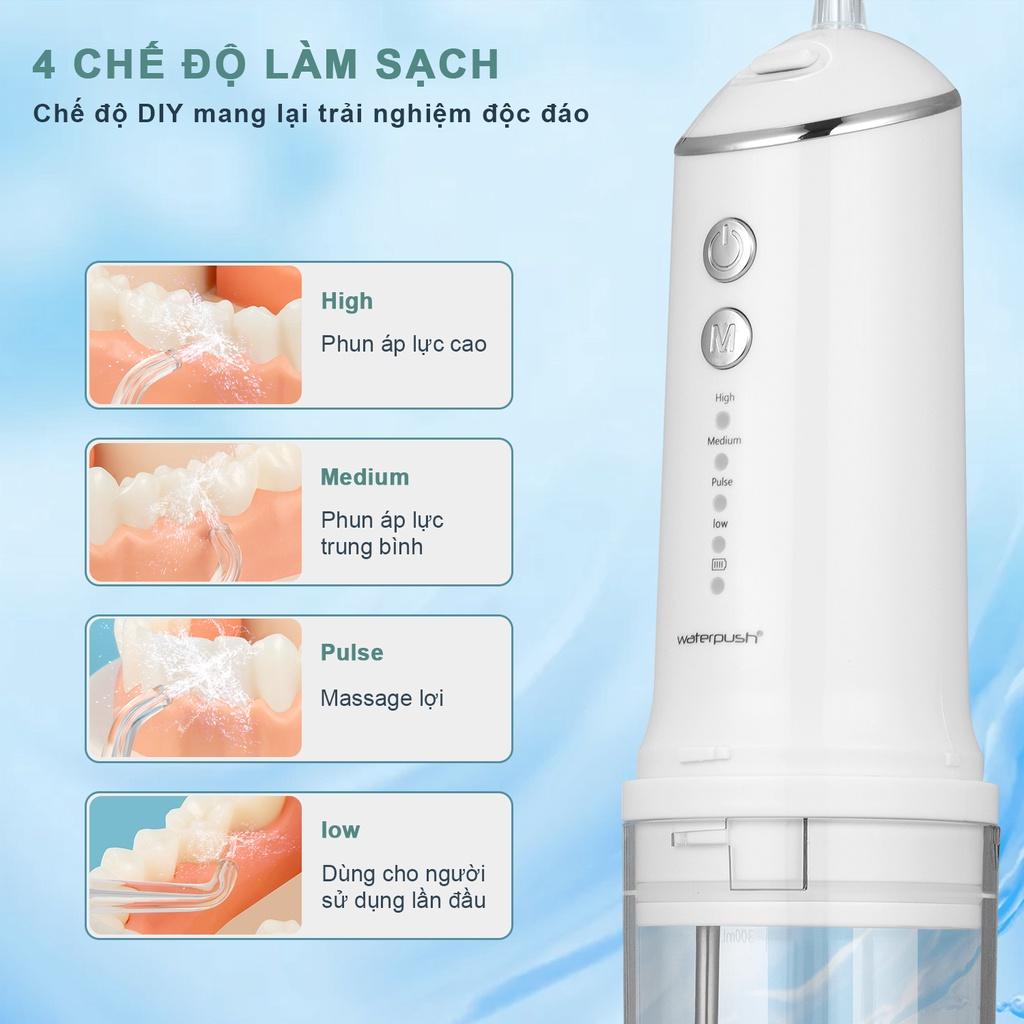 Máy tăm nước du lịch cao cấp WaterPush 1904 White - Bình nước 300ml - 1 đổi 1 Online 12 tháng