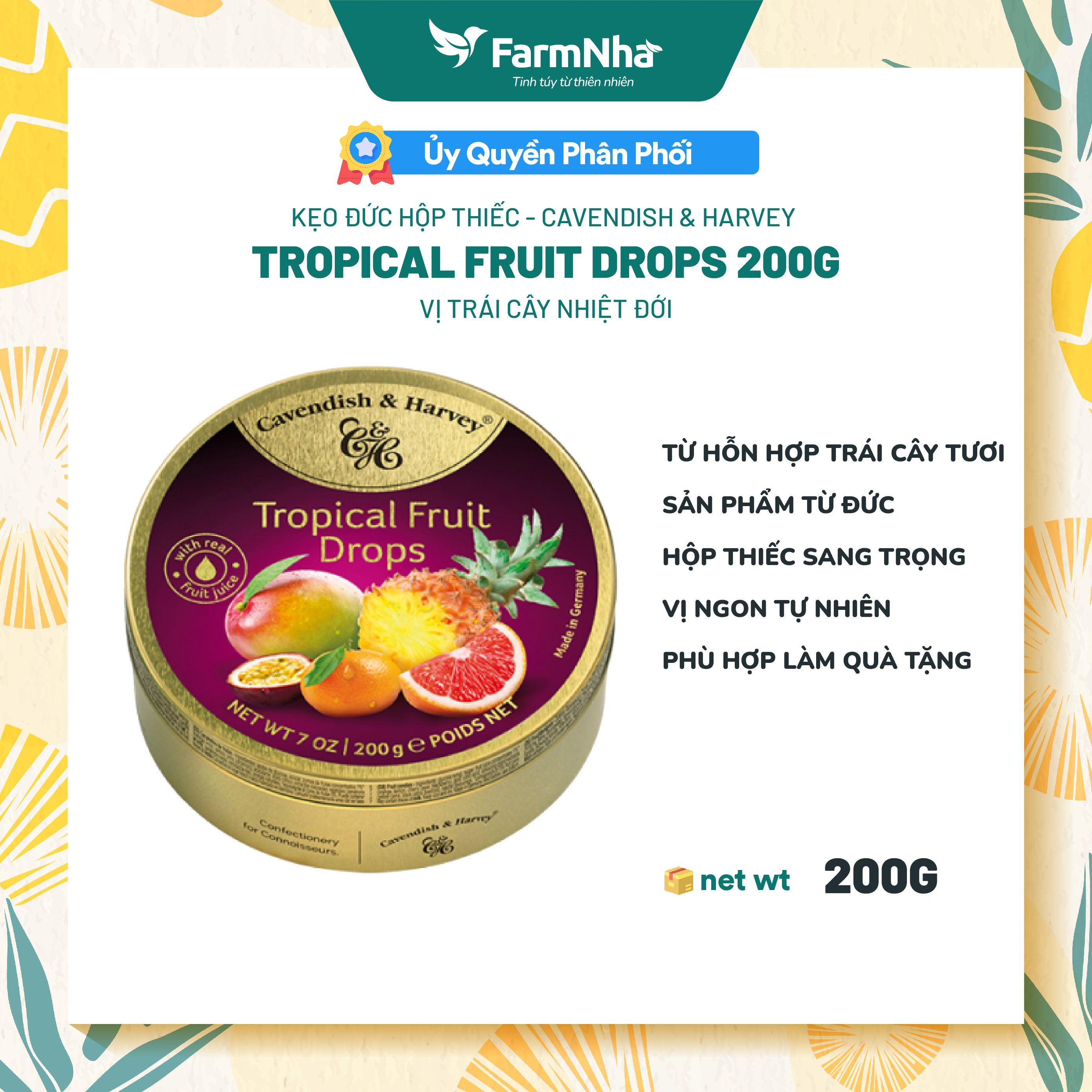 Kẹo Trái Cây Cavendish & Harvey Vị TROPICAL FRUIT Hộp 200gr - Hàng Chính Hãng