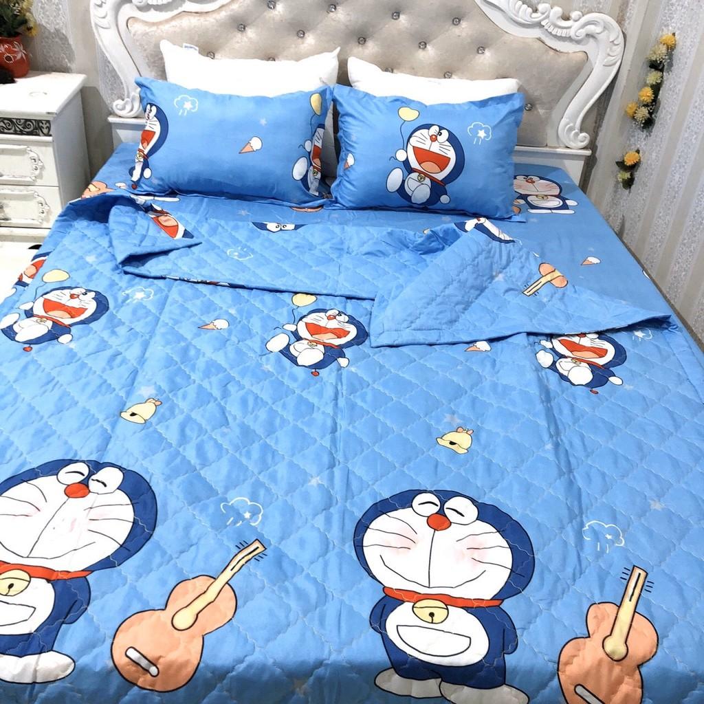 ĐỦ 5 MÓN GA GỐI CHĂN HÈ TRẦN BÔNG mẫu DORAEMON ĐÁNH ĐÀN