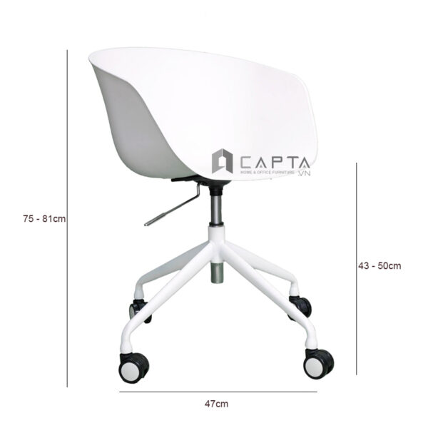 Ghế họp thân nhựa màu trắng chân nâng hạ AAC3-S Nội thất Capta Ghế học bài tại nhà thân nhựa PP màu trắng chân xoay nâng hạ có lưng tựa thấp AAC tại HCM