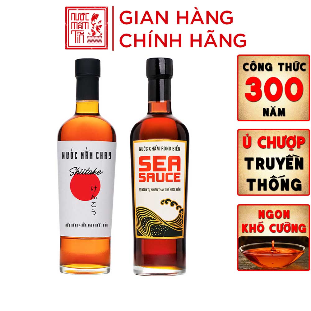 Đặc Sản Phan Thiết - Combo 1 Chai Nước Chấm Rong Biển Sea Sauce 500Ml Từ Rong Biển Và Đậu Nành Có Vị Ngon Tự Nhiên 1 Chai Nước Mắm Chay Shiitake 500Ml Từ Đậu Nành Và Nấm Ngọt Shiitake Nhật Bản