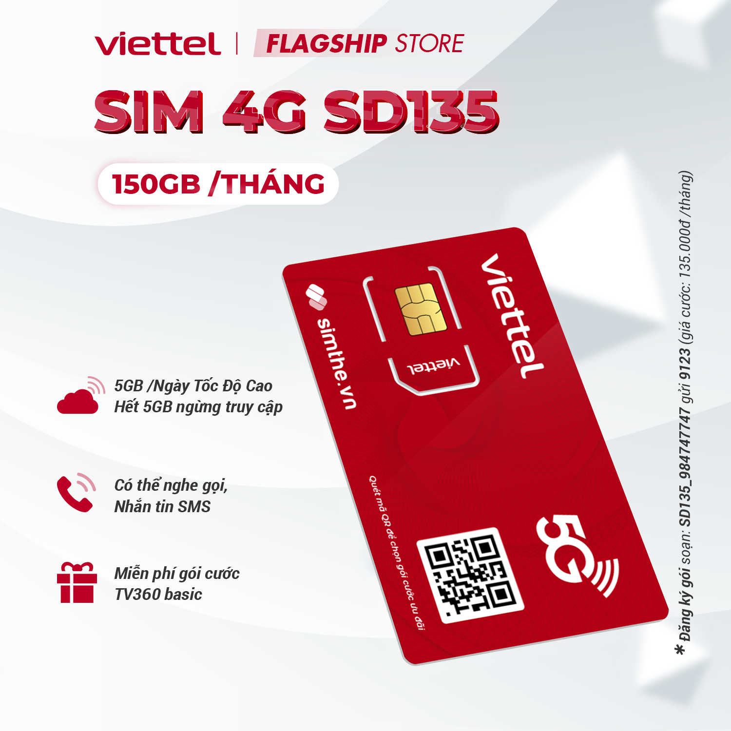 Sim 4G Viettel SD70 - SD90 - SD120 - SD135 Data 5GB/Ngày - 150GB/Tháng Tốc Độ Cao - MAX Băng Thông Chỉ Từ 70k/Tháng Dùng Toàn Quốc. Được Bán Tại SimTheVN - HÀNG CHÍNH HÃNG