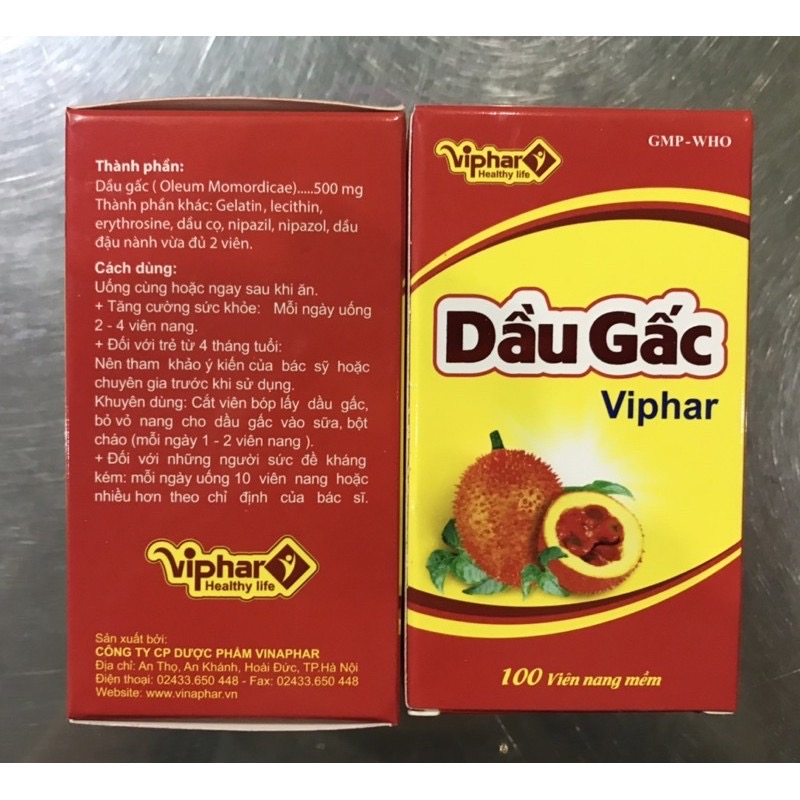 ￼DẦU GẤC DHA Vinaphar - Hộp 100 viên - Tăng cường sức khỏe, nâng cao sức đề kháng, chống oxy hóa, chống lão hóa