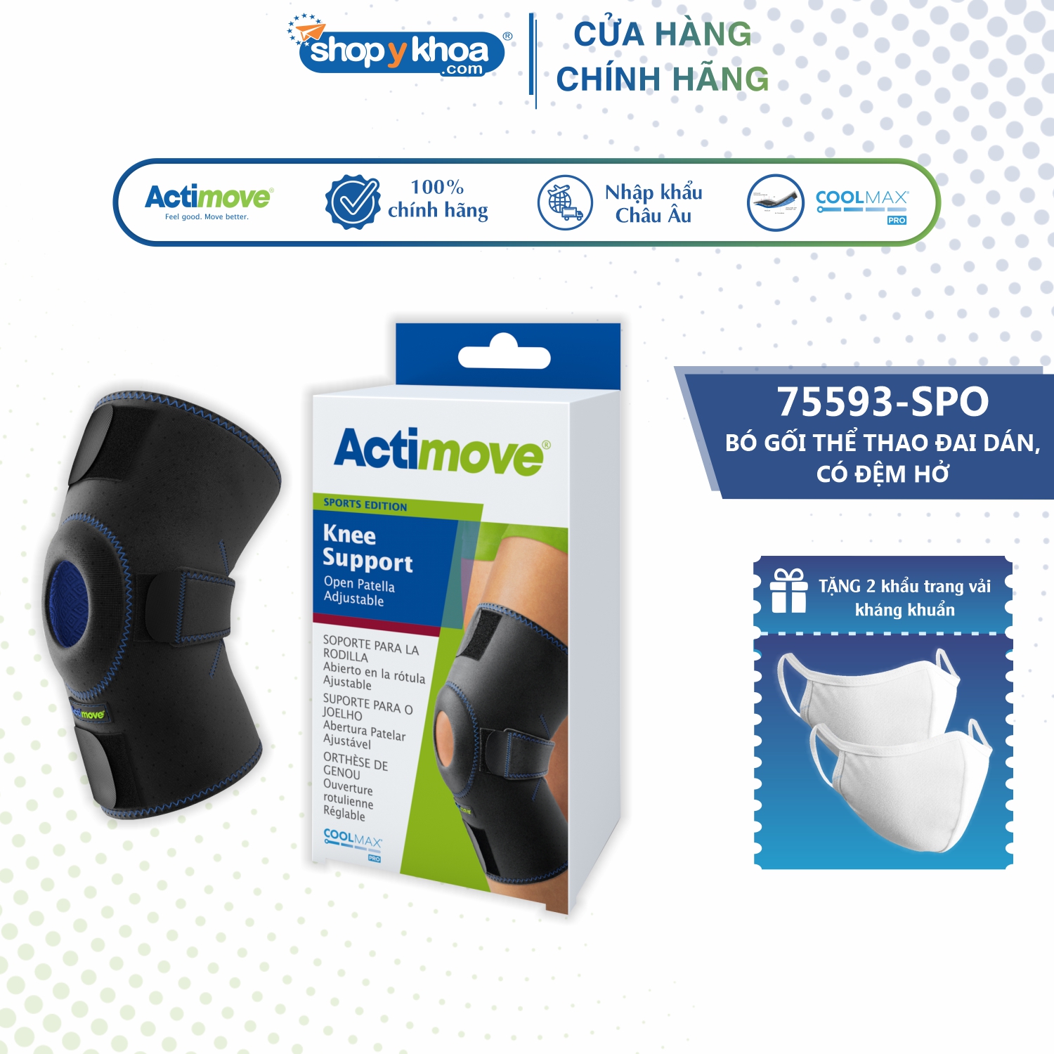 Bó Gối Thể Thao Đai Dán, Có Đệm Hở 75593 - Spo Actimove Knee Support