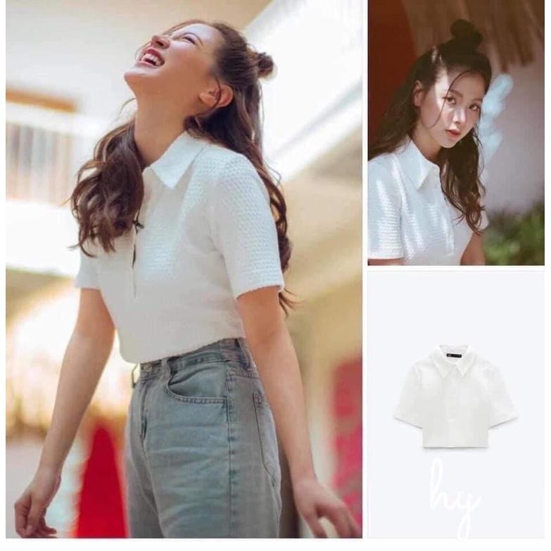 Áo polo croptop hàng ên dáng cực kì Vải dư lạ mắt mặc dãn và mát nha