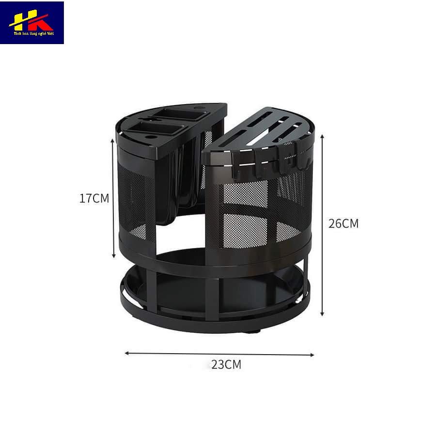 Kệ để dao thớt tròn, Giá đựng đồ đa năng xoay 360 độ chất liệu thép không gỉ - Hồng Kỳ