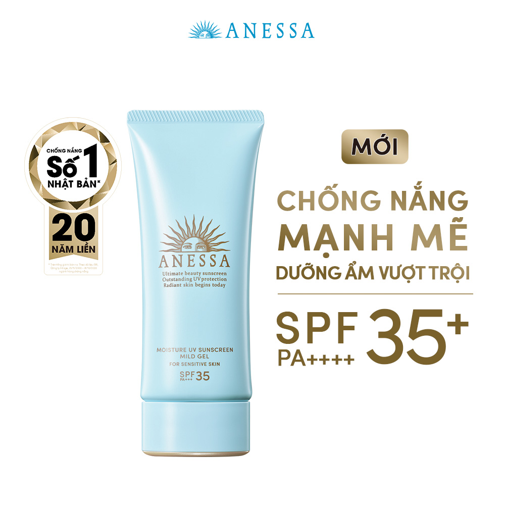 Kem chống nắng dạng gel dịu nhẹ cho da nhạy cảm và trẻ em Anessa Moisture UV Sunscreen Mild Gel For Sensitive Skin SPF 35+ PA++++ 90g