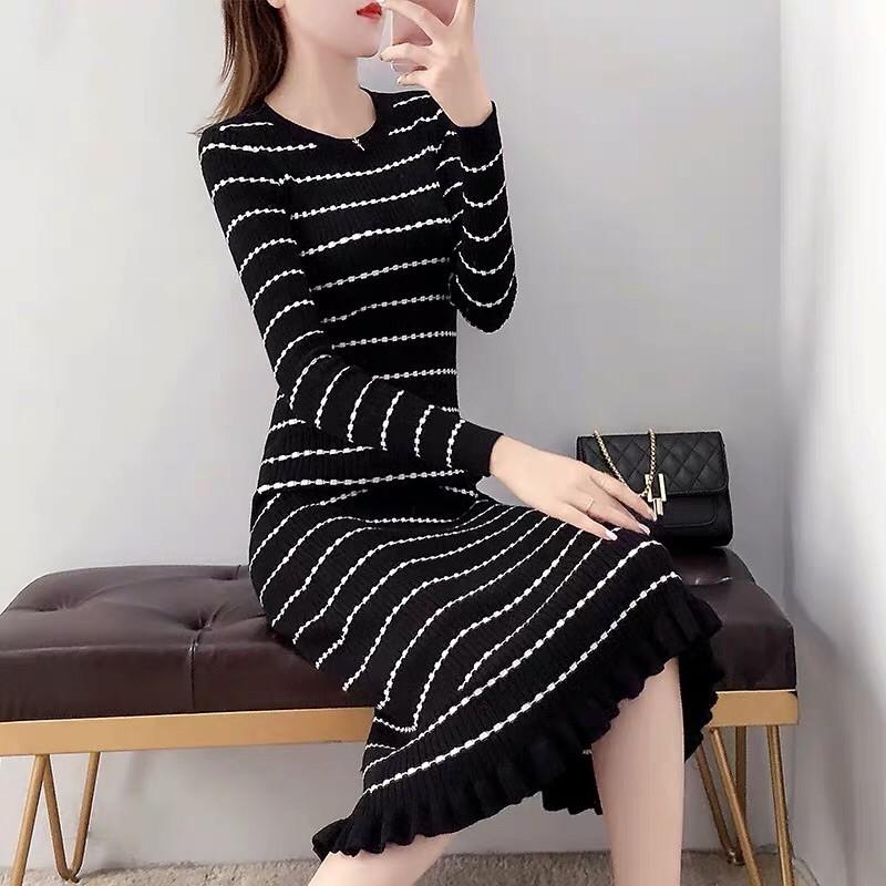 Váy len kẻ Quảng Châu (Ngắn tay và dài tay) VKL99