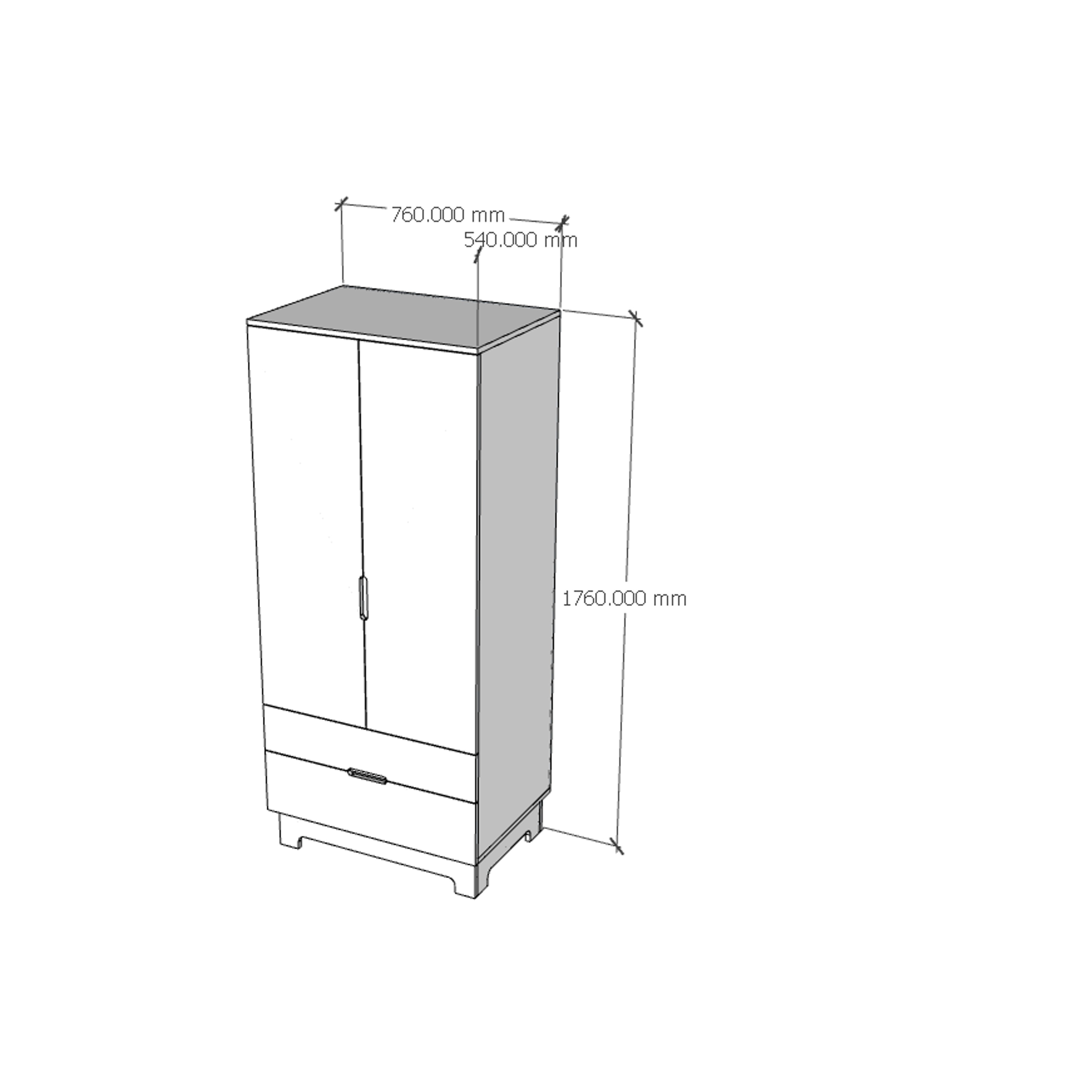 [Happy Home Furniture] MOLLY, Tủ quần áo 2 cánh mở - 2 ngăn kéo, 76cm x 54cm x 176cm ( DxRxC), TCM_106