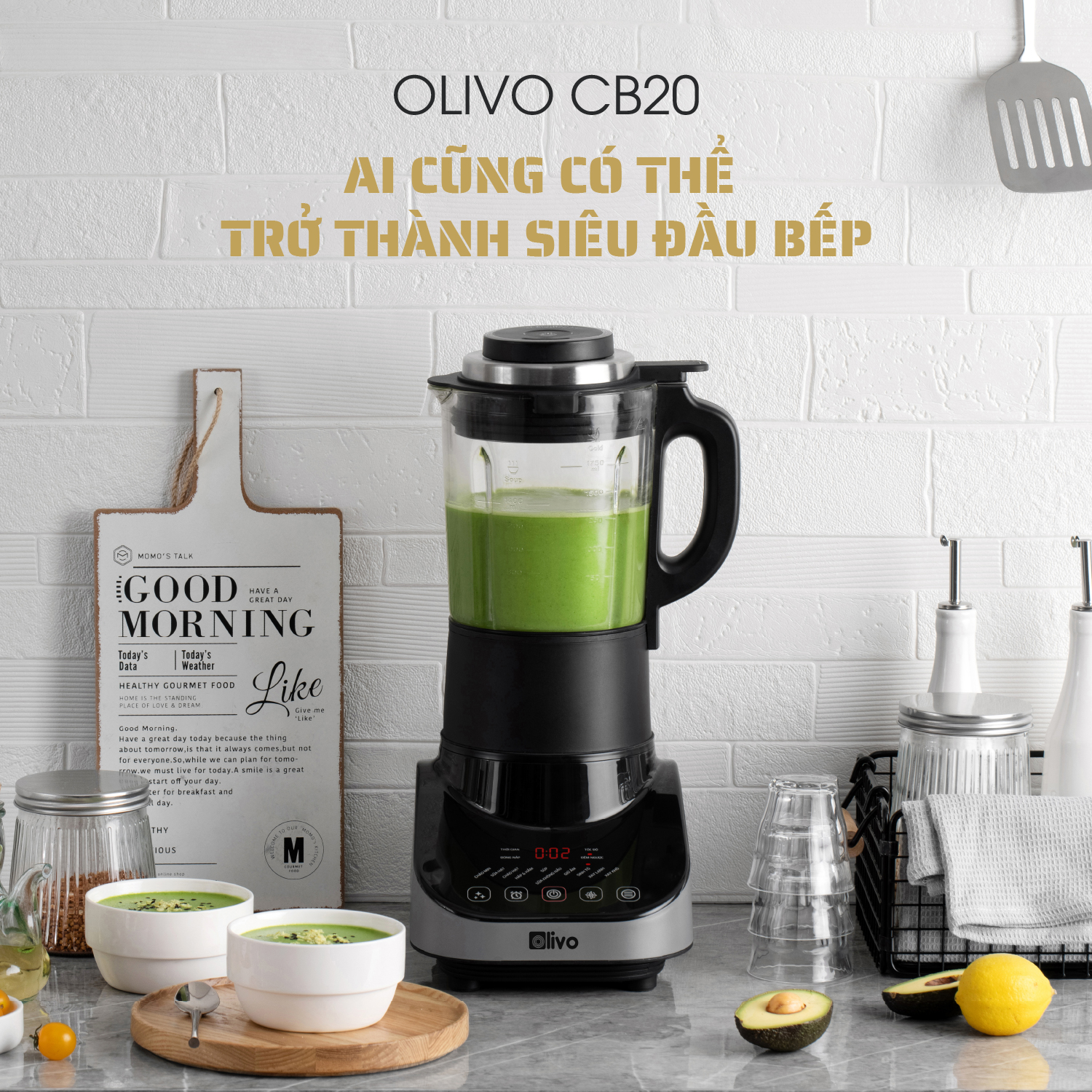 Máy Làm Sữa Hạt OLIVO CB20 - Máy Xay Nấu Đa Năng Độ Ồn Thấp - Chống Trào Tuyệt Đối - Vệ Sinh Khử Khuẩn - Chống Dính Gốm - Hàng Chính Hãng