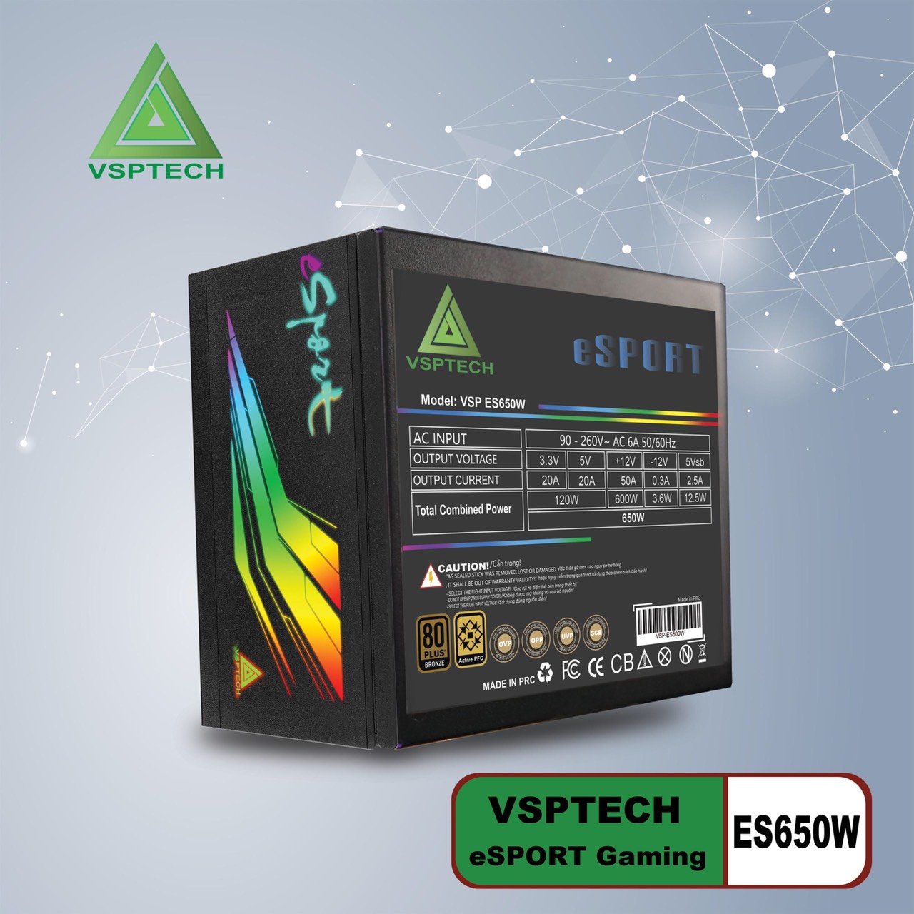 Nguồn VSP ES650W Esport Gaming 650W 80 plus - Hàng chính hãng