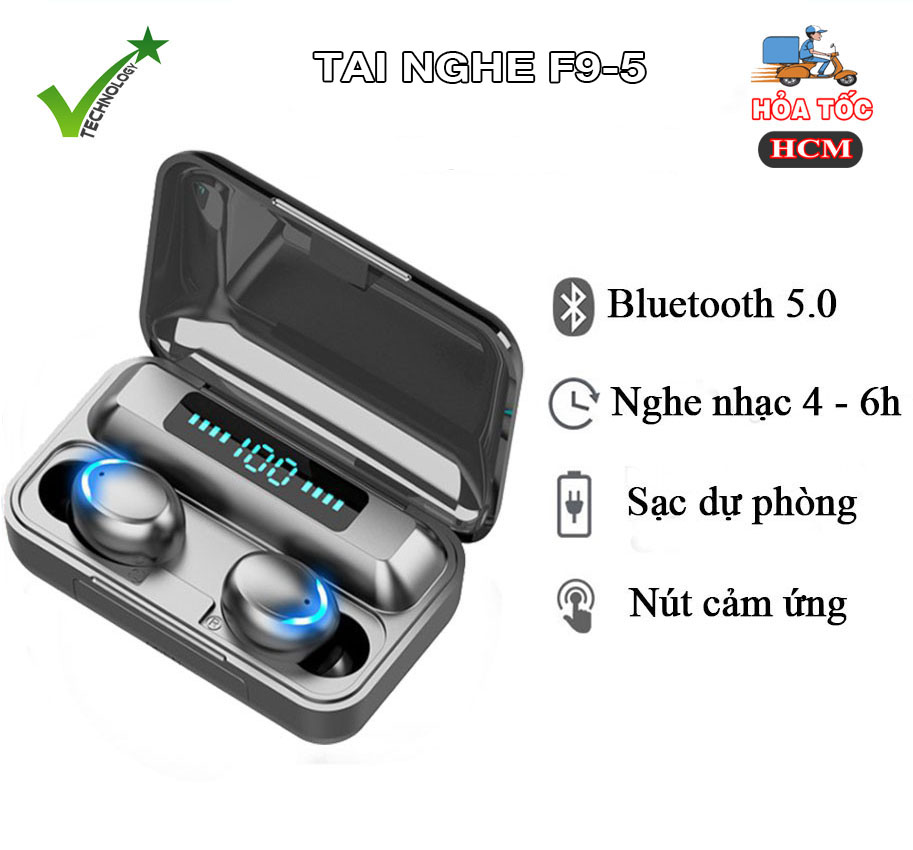 Tai Nghe Bluetooth True Wireless AMOI F9 Cảm Ứng Vân Tay, Nâng Cấp Dock Sạc có Led Báo Pin Kép - Hàng Nhập Khẩu