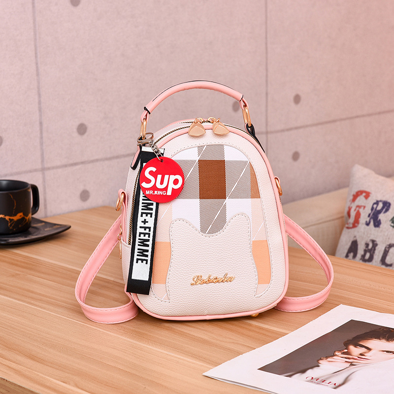 Balo da nữ mini đeo 2 kiểu, họa tiết tai mèo cute, kèm móc khóa đáng yêu