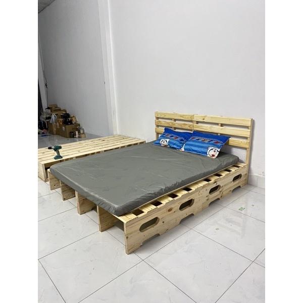 GIƯỜNG PALLET CHÂN CAO 30cm CÓ ĐẦU GIƯỜNG ĐỦ SIZE